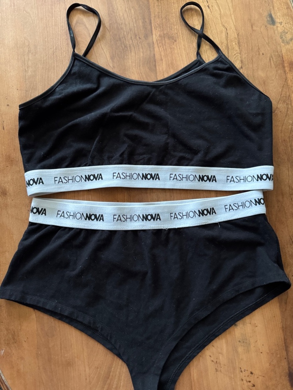 Fashion Nova * Matching Set *Black Crop Bralette with White Logo Band